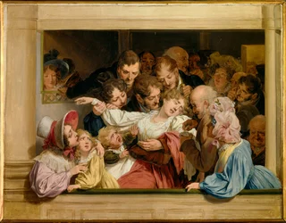 The effect of melodrama: A young woman faints in the theatre dressing room. 1830. Sun. 0,32 x 0,41 m, Versailles, Musée Lambinet