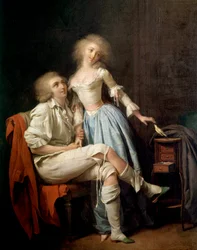 The little bird also says it: the couple and the flying bird. Painting by Louis Léopold Boilly (1761-1845), 19th century. 0.4 x 0.32 m