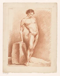 Male Nude Next to a Block