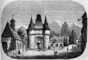 Architecture: View of the Gate Saint Julien, In the Background, View of the Gothic Church Notre Dame des Marais