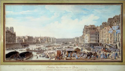 View of the Port at the Whale Taken from the Old Marche aux Veaux Towards the Bridge Notre-Dame in Paris