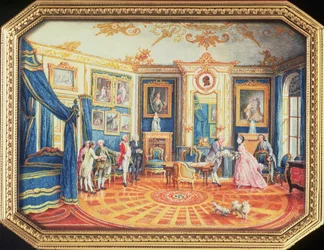 Lid of a Snuff Box Made by Louis Roucel Showing a Room in its Winter Furnishings at the Hotel de Choiseul, c.1770