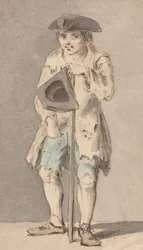 Beggar with Staff Holding Tricorn Hat