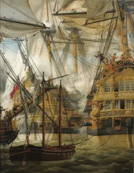 HMS Cumberland fights against Le Lys and La Gloire. 1827