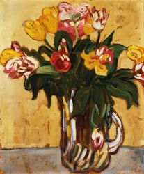 Tulips in a Glass Pitcher