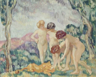 Young Girls Playing with a Lion Cub, c.1905-06