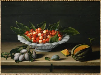 Bowl of Cherries, Plums and Melon