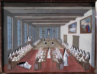 Nuns in the refectory of Abbey of Port-Royal-des-Champs