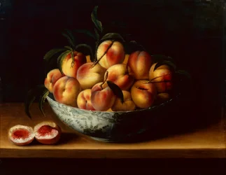 Peaches in a Wanli Kraak Porcelain Bowl on a Ledge