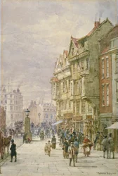 View East Along Holborn with Figures and Horse-Drawn Vehicles on the Street, London