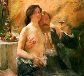 Self Portrait with Nude Woman and Glass