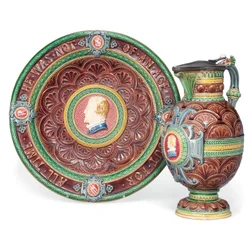 A Minton majolica ewer and stand
