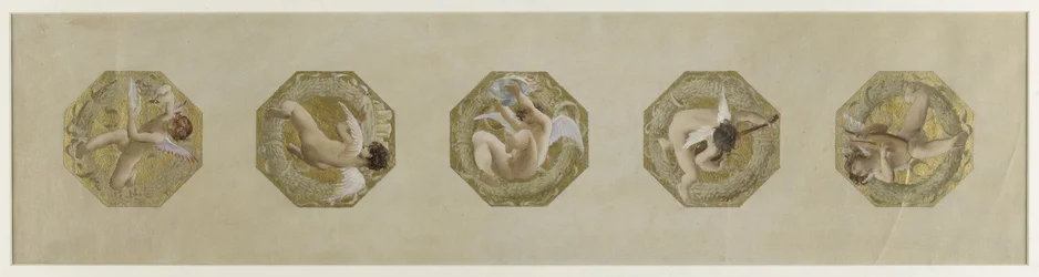 Sketch for Hôtel de Ville de Paris, Festive Staircase: Geniuses Carrying Festive Attributes, circa 1888