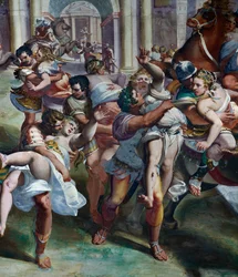The Rape of Sabine Women (16th century), by Luca Cambiaso (1527-1585), fresco, Villa Imperiale, Genoa, Liguria, Italy, detail