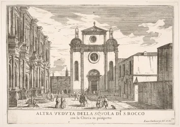 Plate 38: View of the facade of the church of St. Roch and at left the facade of the School