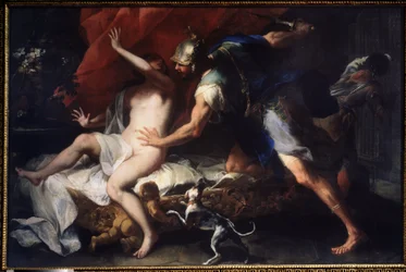 (Tarquinius and Lucretia) The Rape of Lucretia (Lucrezia, Lucretia, Roman lady), victim of the violence of her cousin Sextus Tarquin, son of Tarquin the Proud. Painting by Luca Giordano (1632-1705), 17th century, State Art Museum, Tula, Russia