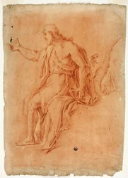 Saint John the Baptist Preaching (recto); Male Nude with Raised Arms and Sketches of Heads (verso)