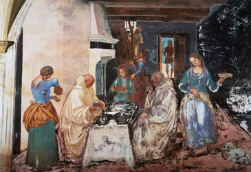Benedict Tells the Monks Where and When They Ate While They Were Outside the Monastery, Scene from the Stories of St Benedict