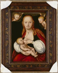 The Virgin and Child, Three-Quarter Length, with Putti Holding Up a Curtain Behind