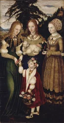 Altarpiece with the Martyrdom of Saint Catharine, Left Wing: The Saints Dorothea, Agnes and Cunigund
