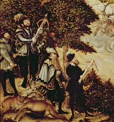 Johann Friedrich the Magnanimous, Elector of Saxony and Emperor Charles V hunting deer near Hartenfels Castle, Torgau, 1544 (detail)