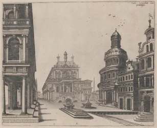 Corner of a Palace with Colonnade and Circular Building