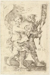 Two Boys with a Helmet and Standard