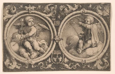 Two Cupids Seated on Clouds