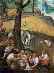 Summer Landscape: Harvesters Resting and Eating