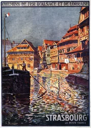 View of Strasbourg with the channel of Petite France - Advertising poster of the Railways of Alsace and Lorraine, early 20th century