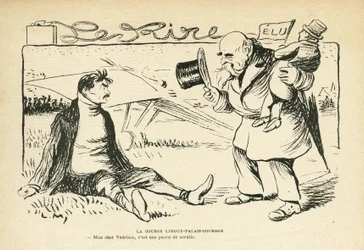 Illustration in Le Rire, 30/03/12 - The Limoux-Palais-Bourbon Race - Elections, Aviation - Vedrines Jules (engraving)