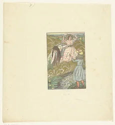 A Girl and Two Women by a Stream