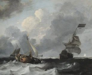 A Storm off the Coast with Men o War and Fishing Boats