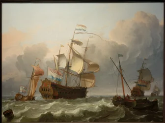 A Dutch Flagship with a Yacht Behind It