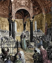 Marriage of Henry VI with Princess Normandy Constance of Hauteville in the Basilica of St. Ambrose in Milan in 1186. Illustration of Pogliaghi