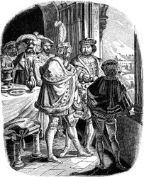 Frederick I Meal in Heidelberg Castle 1462 Illustration from the Geschichte des deutschen Volkes by E. Duller, 1840