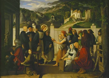 Saint Rochus distributing alms