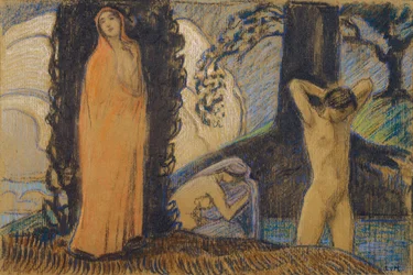 Two Women and a Young Man Bathing