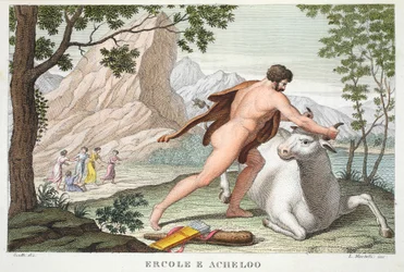 Hercules and Achelous, Book IX, Illustration from Ovid