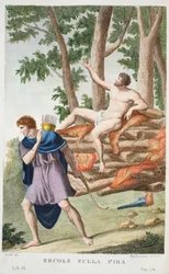 Hercules on the Pyre, Book IX, illustration from Ovid