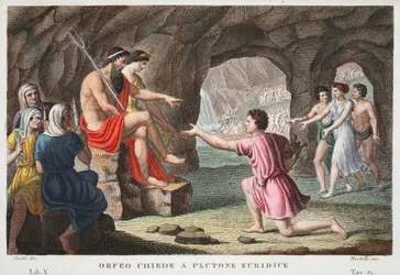 Orpheus in Hell or Orfeo Chiede a Plutone Euridice, Book X, illustration from Ovid