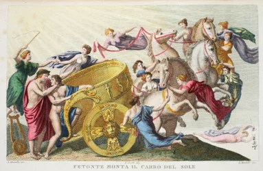 Phaeton Drives the Chariot of the Sun, Book II, illustration from Ovid