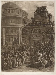 The Body of Hadrian Lying in State Next to His Mausoleum
