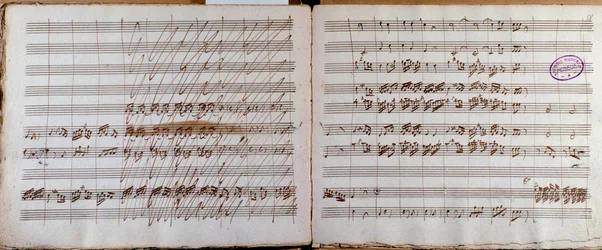 Double page, signed by the author of the score for the Concerto for cello and orchestra in E flat by Luigi Boccherini