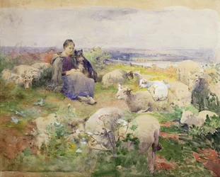 A Shepherdess with Her Flock