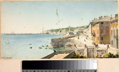 View of the Harbour of Genoa with the Lanterna, Lighthouse of the City, Bastions and the Church San Teodoro