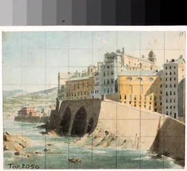View of the walls on the sea in Genoa
