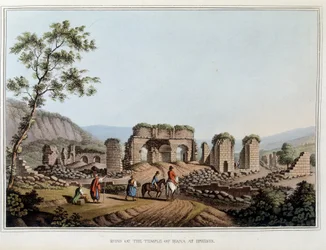 Ruins of the temple of Diane (Artemis) in Ephesus, formerly ancient city of Greece, today in Turkey. in “Views in the Ottoman Dominions, in Europe, in Asia, and some of the Mediterranean islands” from the original drawings taken by Luigi Mayer, London