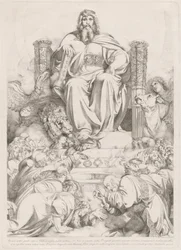 God the Son in Majesty on the Throne Surrounded by the Four Creatures and Worshipped by the Twenty-four Elders
