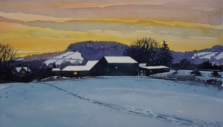 Winter Farm Sunset